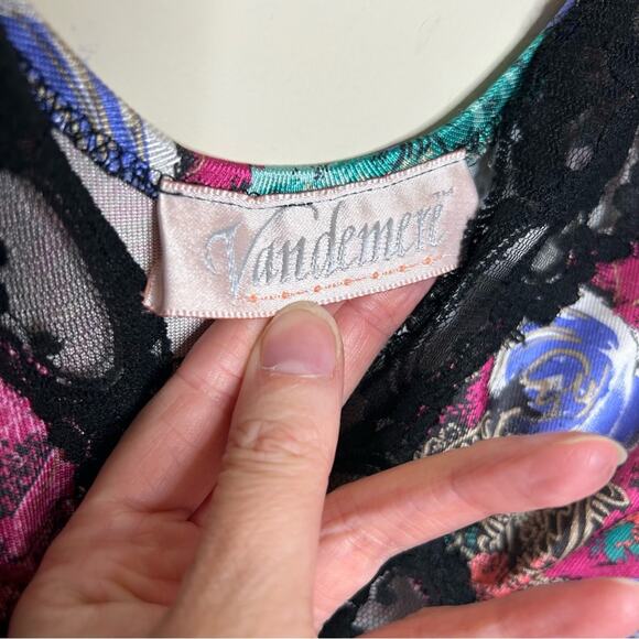 Vandemere Vintage Floral Nightgown Full Slip Dress Black Lace Womens Size Medium - Picture 3 of 7